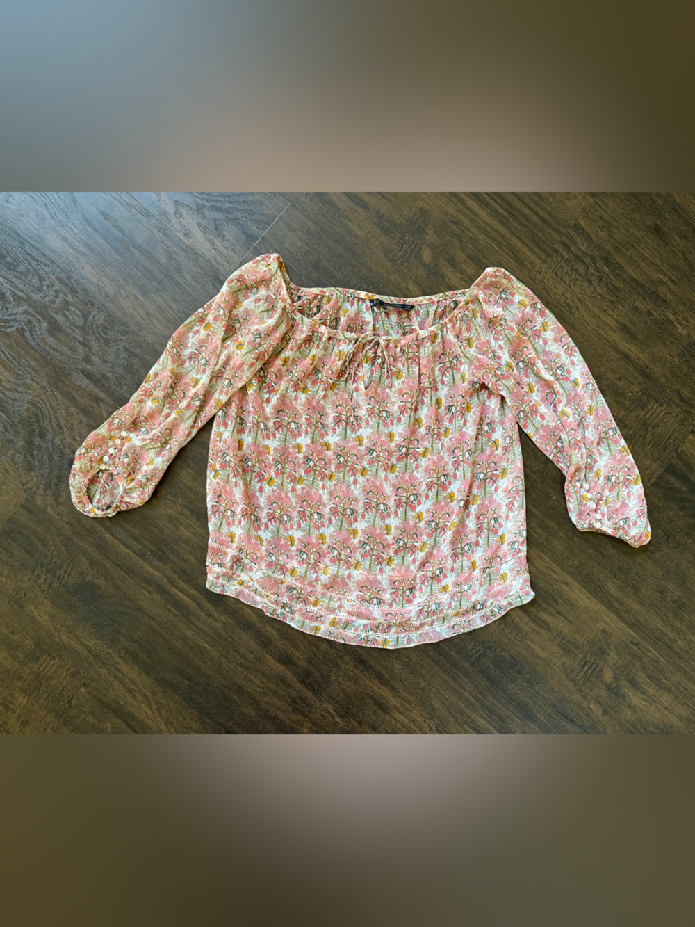 Zara Floral Pink Peasant Blouse - Women's Top